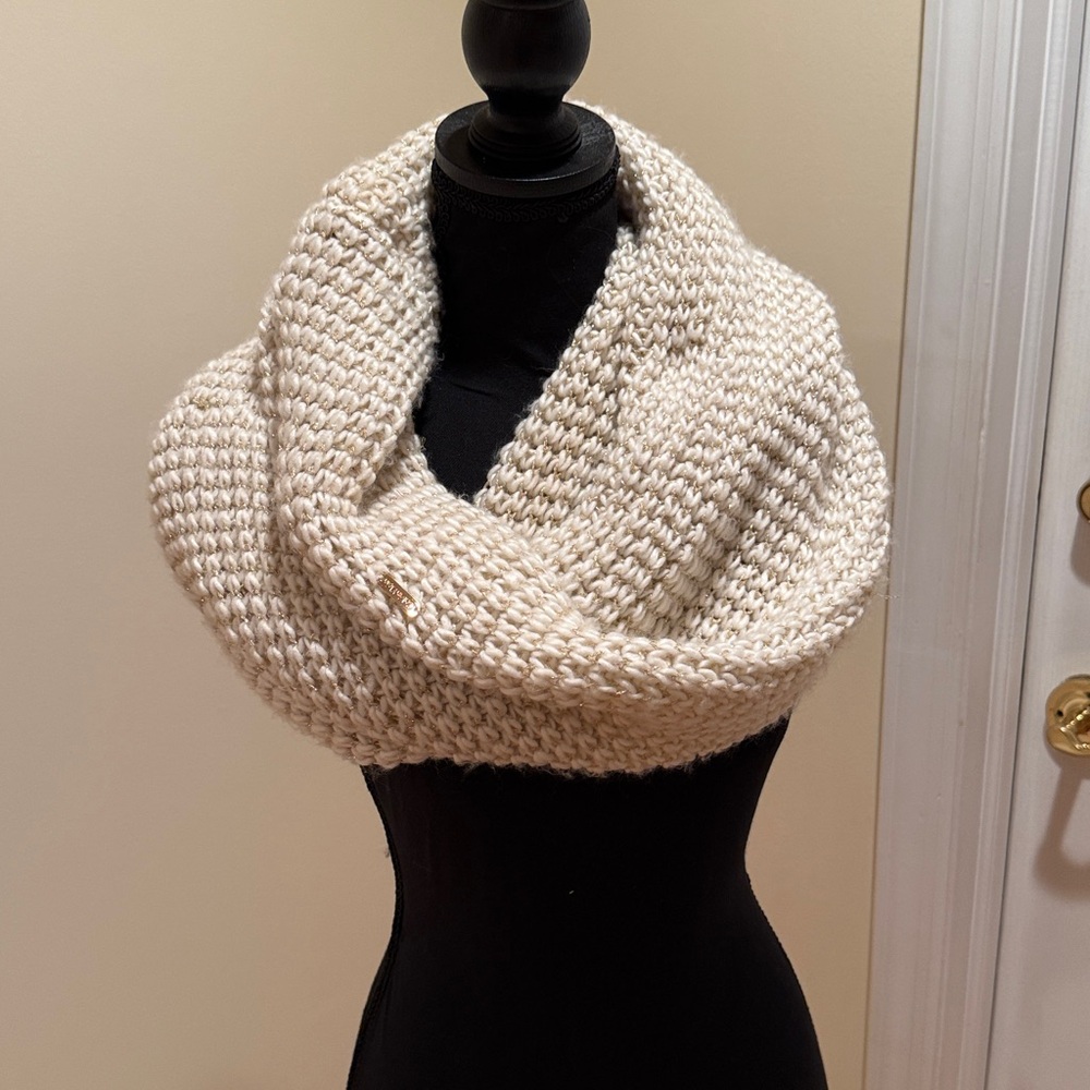 Calvin Klein Cream Knit Infinity Scarf with Gold Detail